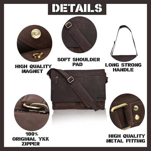 Real Genuine Leather 14" Laptop Messenger Bag/Briefcase For Men & Women - Picture 2 of 7